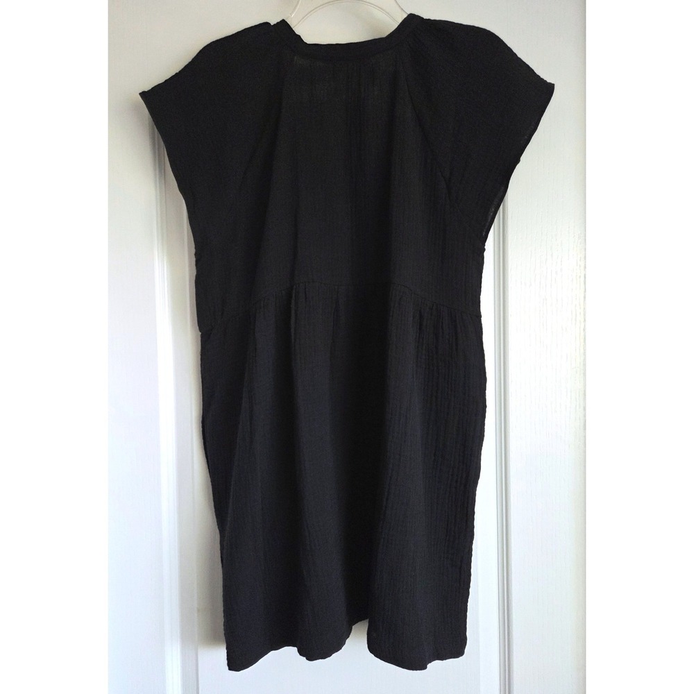 Split Coast Crinkle Gauze Dress Black V-Neck Babydoll Mini with Pockets Sz L